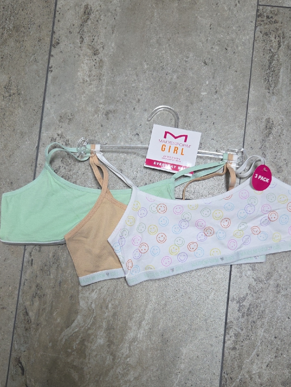 Maidenform Girl Bandeau Bralette 3-Pack - Mint, Tan & White Smiley